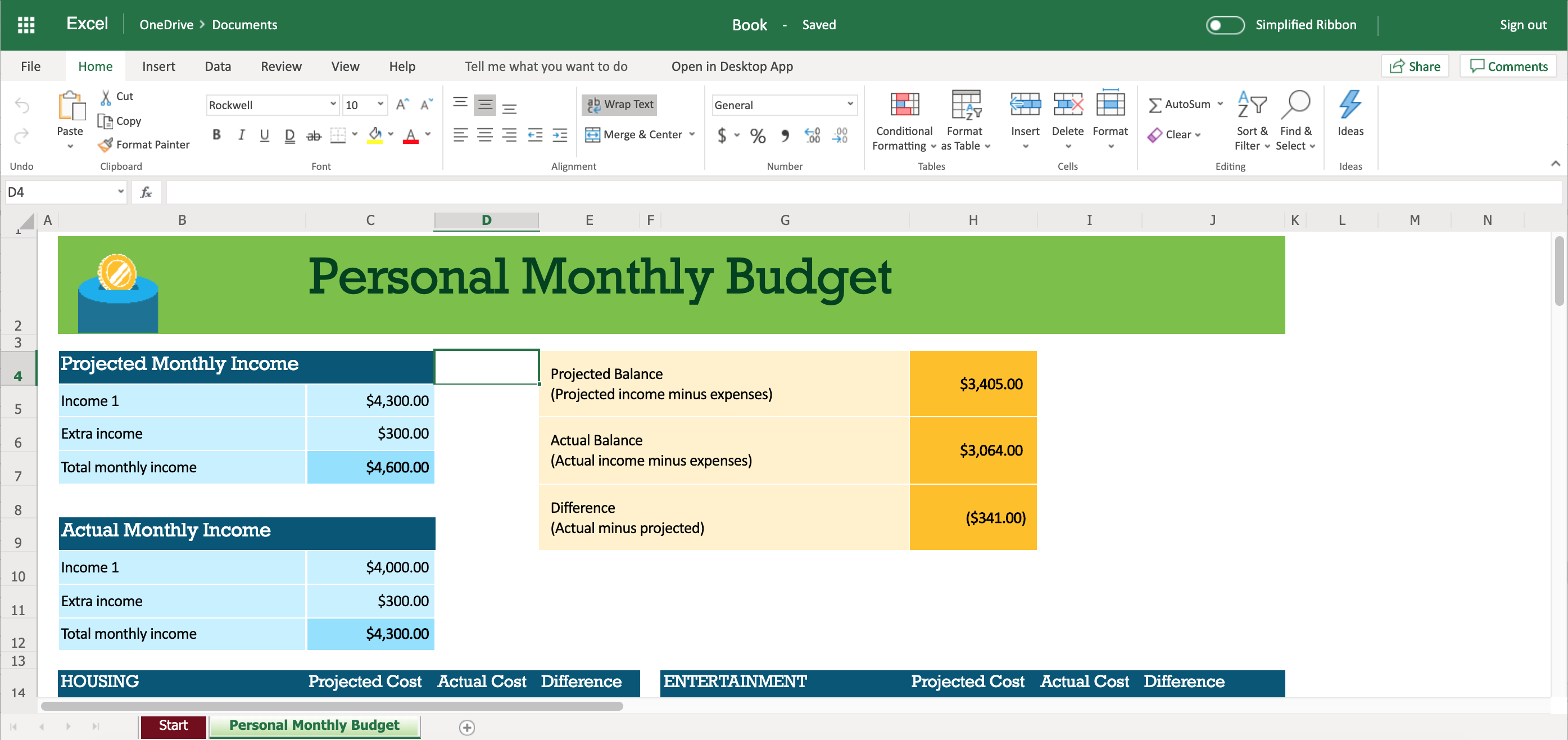 Office 365 Excel Spreadsheet (2019)